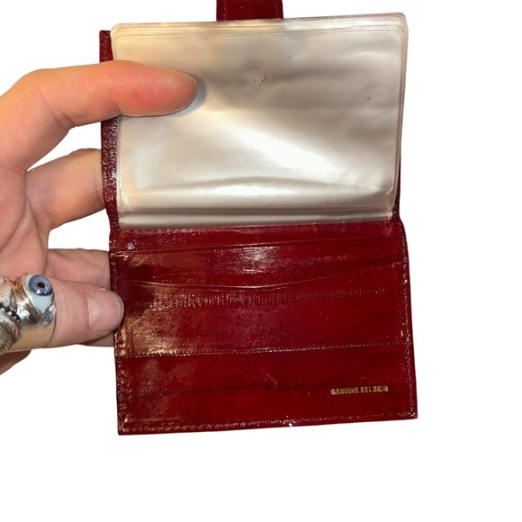 Vintage 100% eel Skin RED wallet card picture holder - Picture 2 of 5